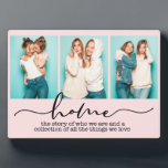 Home Family Sayings Modern Typography Three Photo Plaque<br><div class="desc">This modern design features three of your favourite photos with the text "home - the story of who we are and a collection of all the things we love" in modern typography #photo #photogifts #gifts #gift #giftsforher #girly #family #home #birthdaygifts #holidaygifts #personalizedgifts</div>