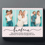 Home Family Sayings Modern Typography Three Photo Plaque<br><div class="desc">This modern design features three of your favourite photos with the text "home - the story of who we are and a collection of all the things we love" in modern typography #photo #photogifts #gifts #gift #giftsforher #girly #family #home #birthdaygifts #holidaygifts #christmasgifts #personalizedgifts</div>