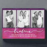 Home Family Sayings Modern Typography Three Photo Plaque<br><div class="desc">This modern design features three of your favourite photos with the text "home - the story of who we are and a collection of all the things we love" in modern typography #photo #photogifts #gifts #gift #giftsforher #girly #family #home #birthdaygifts #holidaygifts #christmasgifts #personalizedgifts</div>