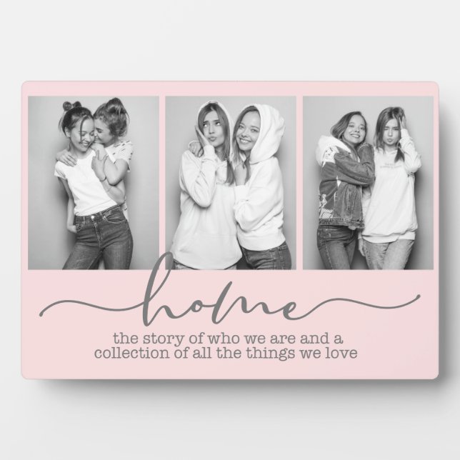 Home Family Sayings Modern Typography Three Photo Plaque (Front)