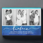 Home Family Sayings Modern Typography Three Photo Plaque<br><div class="desc">This modern design features three of your favourite photos with the text "home - the story of who we are and a collection of all the things we love" in modern typography #photo #photogifts #gifts #gift #giftsforher #girly #family #home #birthdaygifts #holidaygifts #christmasgifts #personalizedgifts</div>