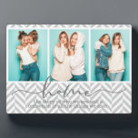 Home Family Sayings Modern Typography Three Photo Plaque<br><div class="desc">This modern design features three of your favourite photos with the text "home - the story of who we are and a collection of all the things we love" in modern typography #photo #photogifts #gifts #gift #giftsforher #girly #family #home #birthdaygifts #holidaygifts #christmasgifts #personalizedgifts</div>