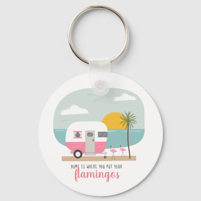 Home Flamingos Pink Camper Beach Key Ring (Front)