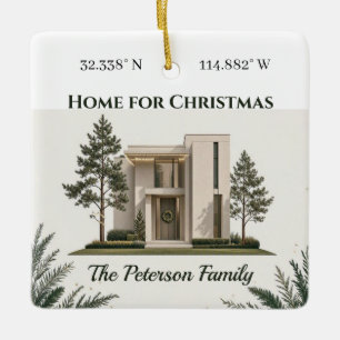 Home For Christmas Keepsake Modern Script Photo Ceramic Ornament