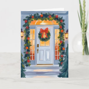 Home for Christmas Watercolor Painting Holiday Card