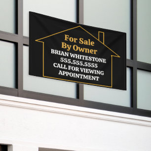 Home For Sale By Owner Chic Black Gold Banner