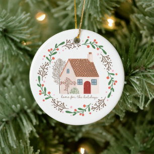 Home for the Holidays Christmas with Custom Text Ceramic Ornament