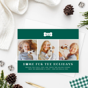 Home for the Holidays Green Plaid Dog Photo Holiday Card
