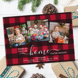 Home For The Holidays Red Plaid 3 Photo Moving Announcement
