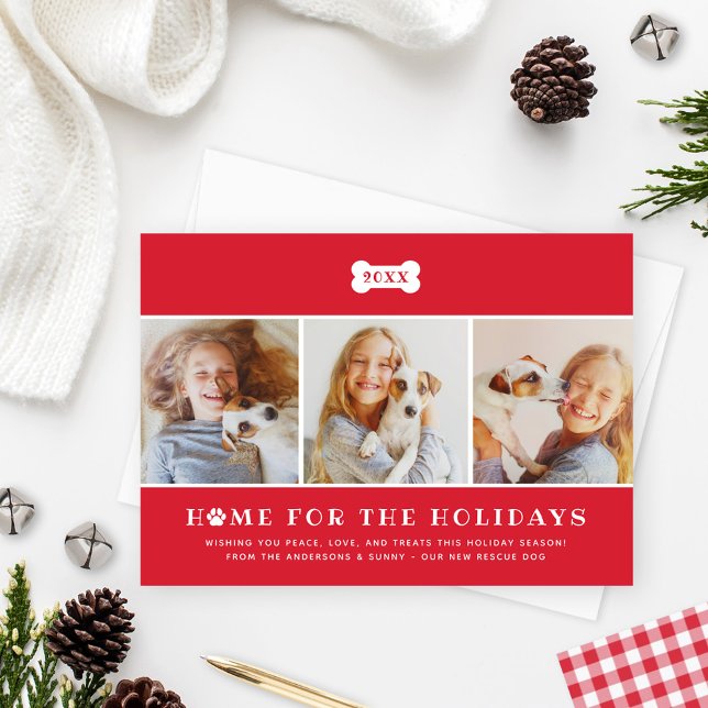Home for the Holidays Red Plaid Dog Photo Holiday Card (Creator Uploaded)