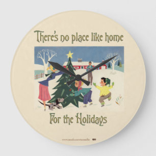 Home for the Holidays Vintage Scene Large Clock