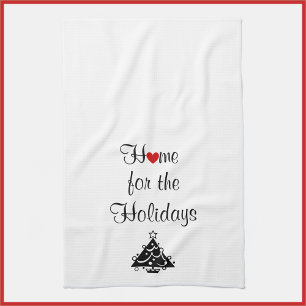 Home for the Holidays White and Red Tea Towel