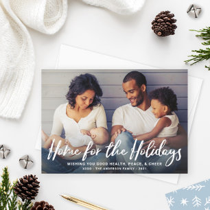 Home for the Holidays White Modern Script Photo Holiday Card