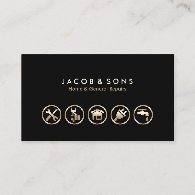 Home General Repairs Gold Icons Business Card (Front)