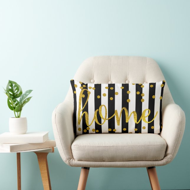 Home Gold Black and White Stripe Lumbar Cushion (Chair)