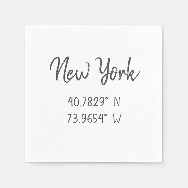 Home GPS Coordinates Longitude Latitude New York Napkin (Front)