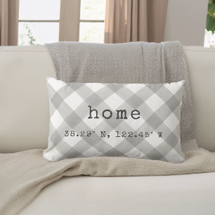"Home" Grey & White Custom Coordinates Lumbar Cushion