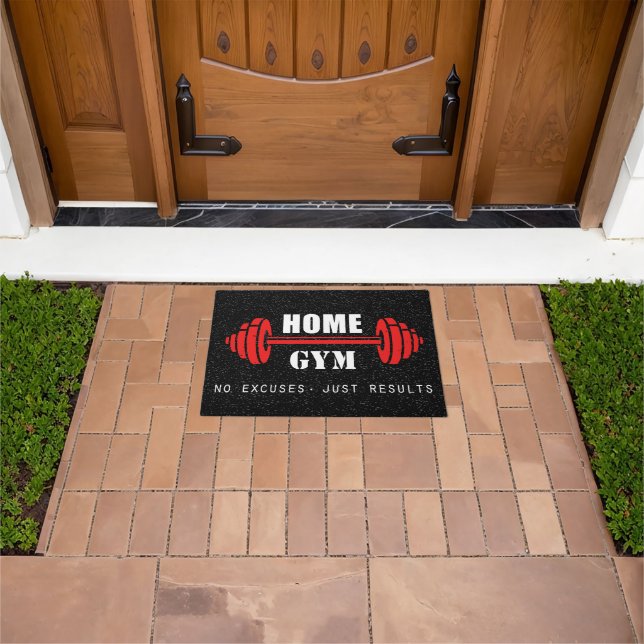 Home Gym Door mat -  Red Dunbell No Pain No Gain (Outdoor)