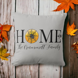Home Halloween Spider Web Moon Family Name Cushion