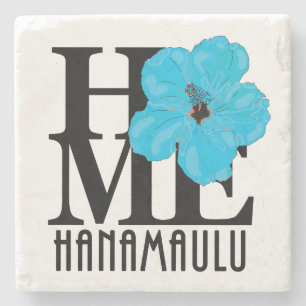 HOME Hanamaulu Hawaii Blue Hibscus Stone Coaster