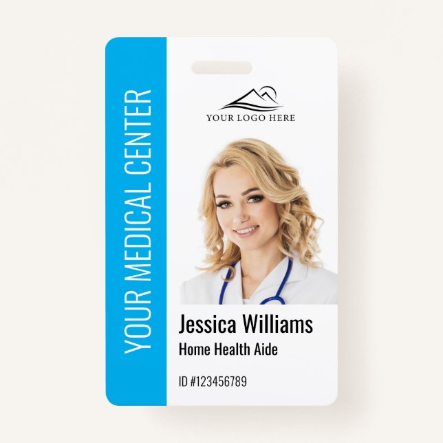 Home Health Aide Medical Photo ID Blue ID Badge (Front)