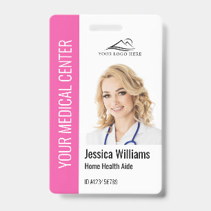 Home Health Aide Medical Photo ID Pink Badge
