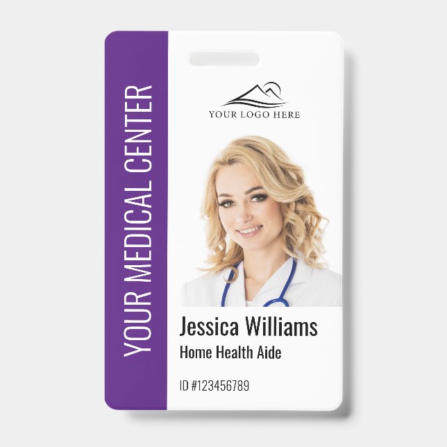 Home Health Aide Medical Photo ID Purple Badge (Front)