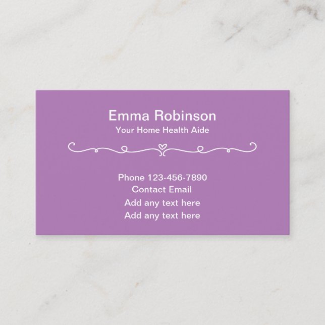 Home Health Aide Simple Business Cards (Front)