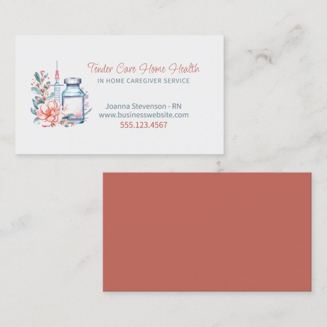 Home Health Care Nurse Service Business Card (Front/Back)