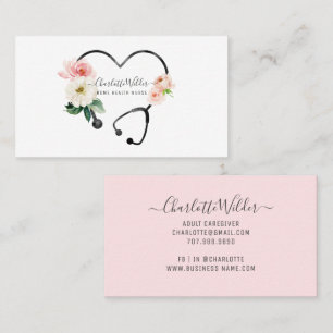 Home Health Nurse Caregiver Floral Stethoscope  Business Card