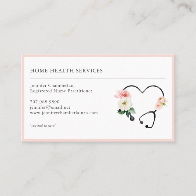 Home Health Nurse Floral Stethoscope Business Card (Front)