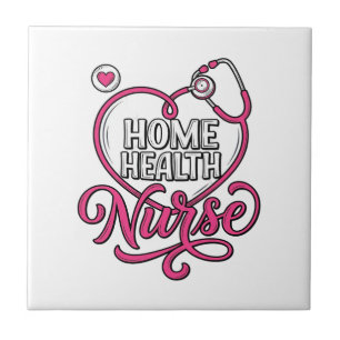Home Health Nurse Pink Stethoscope Shirt Design_1 Ceramic Tile