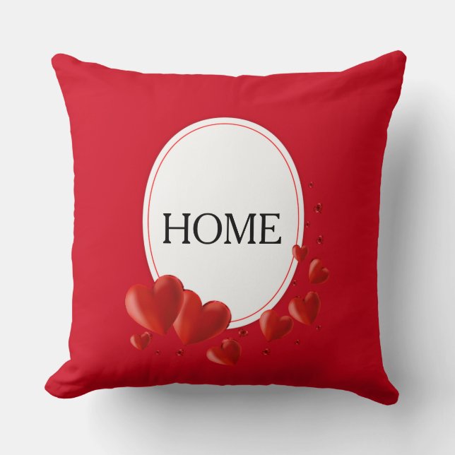 Home Hearts on Red & White Cushion (Front)