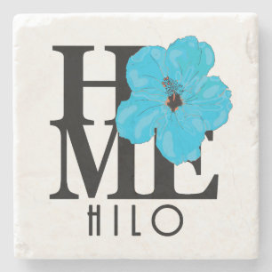 HOME Hilo Hawaii Blue Hibiscus Stone Coaster