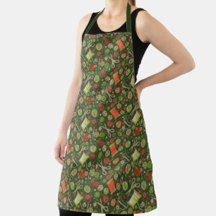Home Hobby Sew Craft Paper Collage Pattern Green Apron
