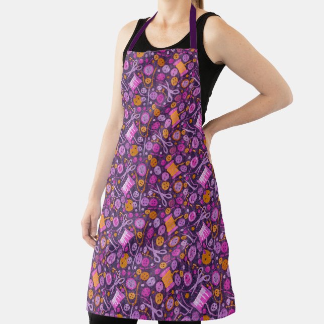 Home Hobby Sew Craft Paper Collage Pattern Purple Apron (Insitu)