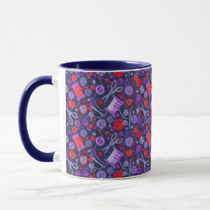 Home Hobby Sew Crafter Collage Pattern Blue Red Mug