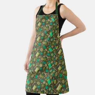 Home Hobby Sew Crafter Collage Pattern Green Mint Apron