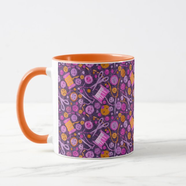 Home Hobby Sewing Crafter Collage Pattern Purple Mug (Left)