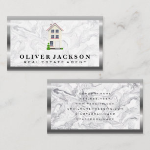 Home Icon   Marble Silver Metallic Business Card