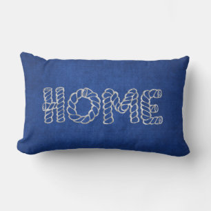 home in rope design on blue lumbar cushion