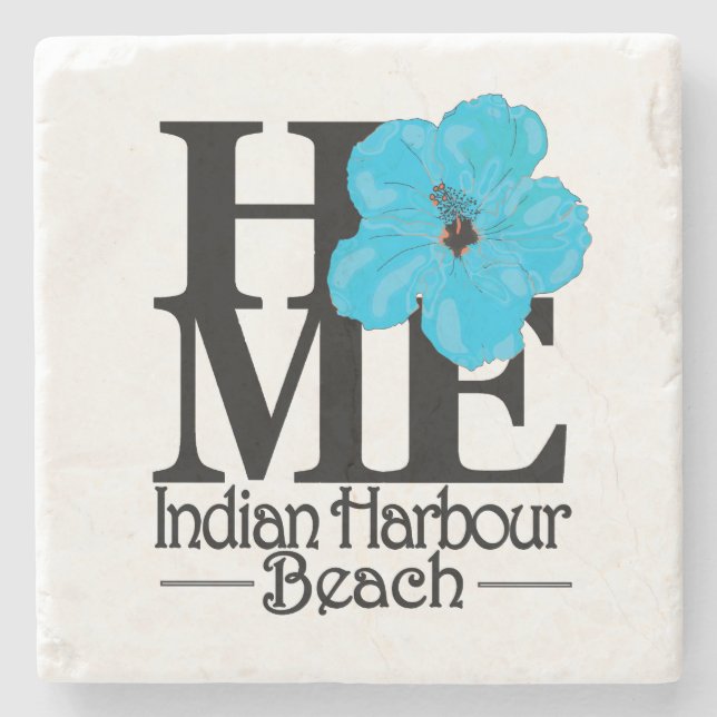 HOME Indian Harbour Beach Blue Hibiscus Stone Coaster (Front)