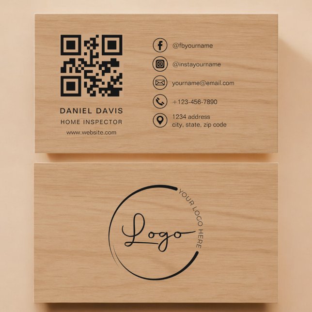 Home Inspector Wood Professional QR Code Business Card (Creator Uploaded)