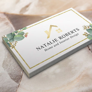 Home & Interior Design Modern Botanical Business Card