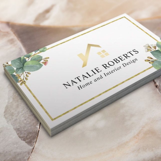 Home & Interior Design Modern Botanical Business Card (Creator Uploaded)