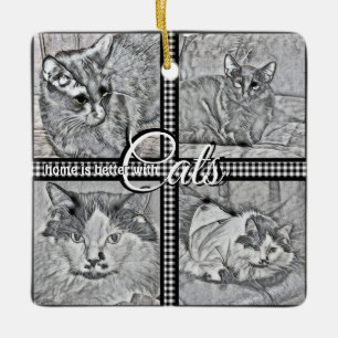 Home Is Better With Cats-Personalised-Square- Ceramic Ornament