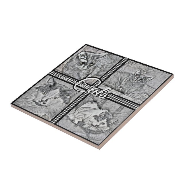 Home Is Better With Cats-Personalised-Square-  Ceramic Tile (Side)