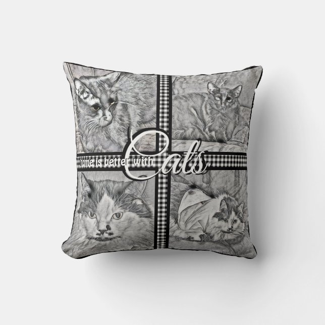 Home Is Better With Cats-Personalised-Square- Cushion (Front)