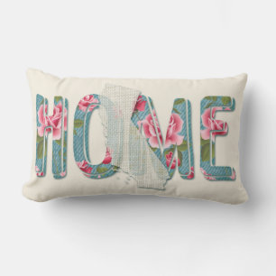 Home is California   Aqua, Ivory and Roses Lumbar Cushion