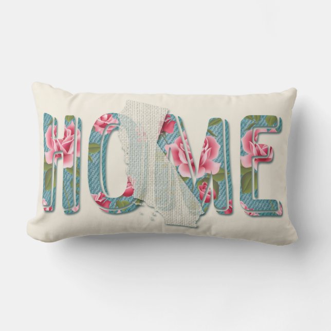 Home is California | Aqua, Ivory and Roses Lumbar Cushion (Front)